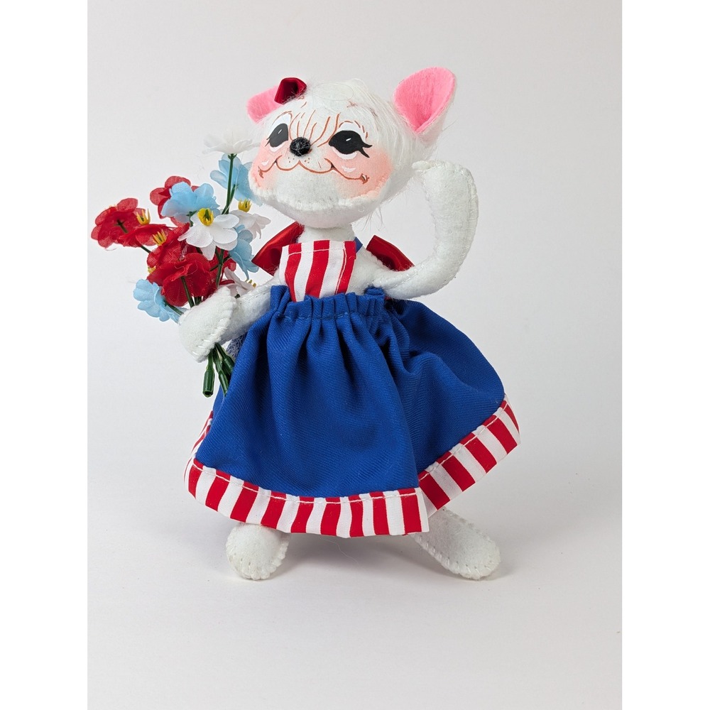 Annalee Patriotic Girl Mouse Doll 2016 Red White Blue Americana Flowers 6 Inch